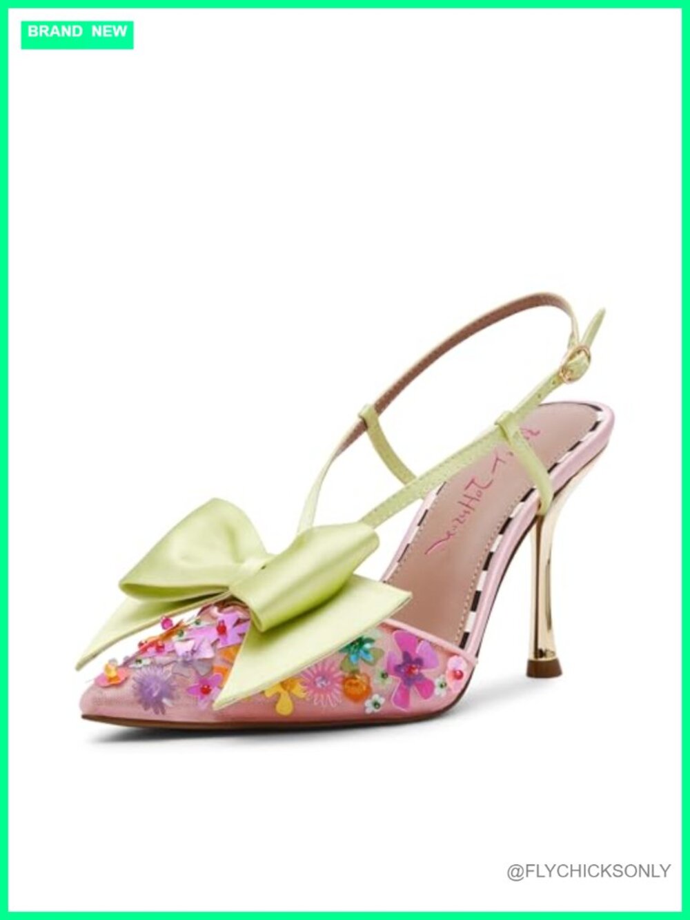 Stiletto Heel Slingback Pointed Toe Bow Pump Faux Leather